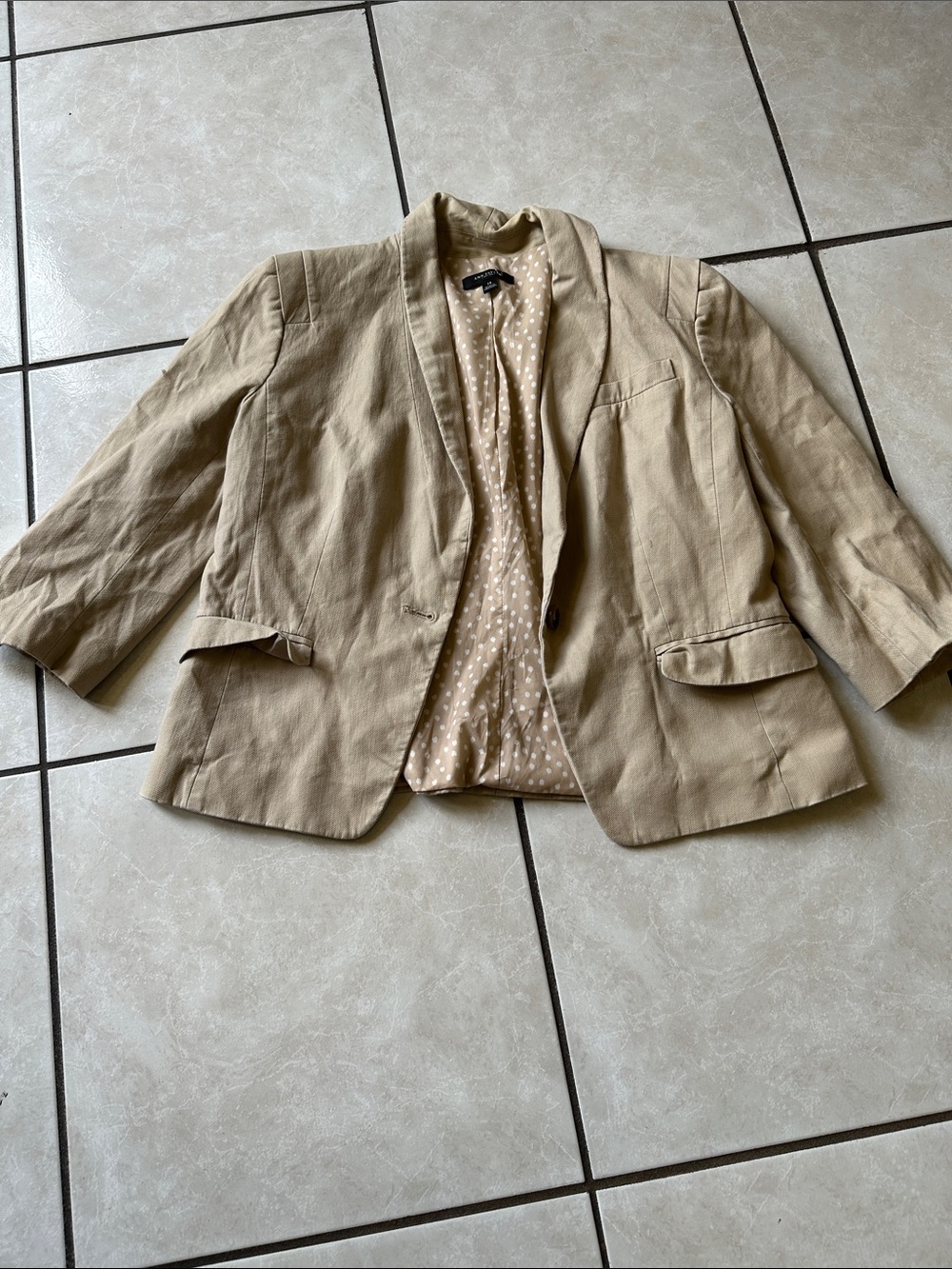 Ann Taylor Tan Cropped Blazer with Polka Dot Lining